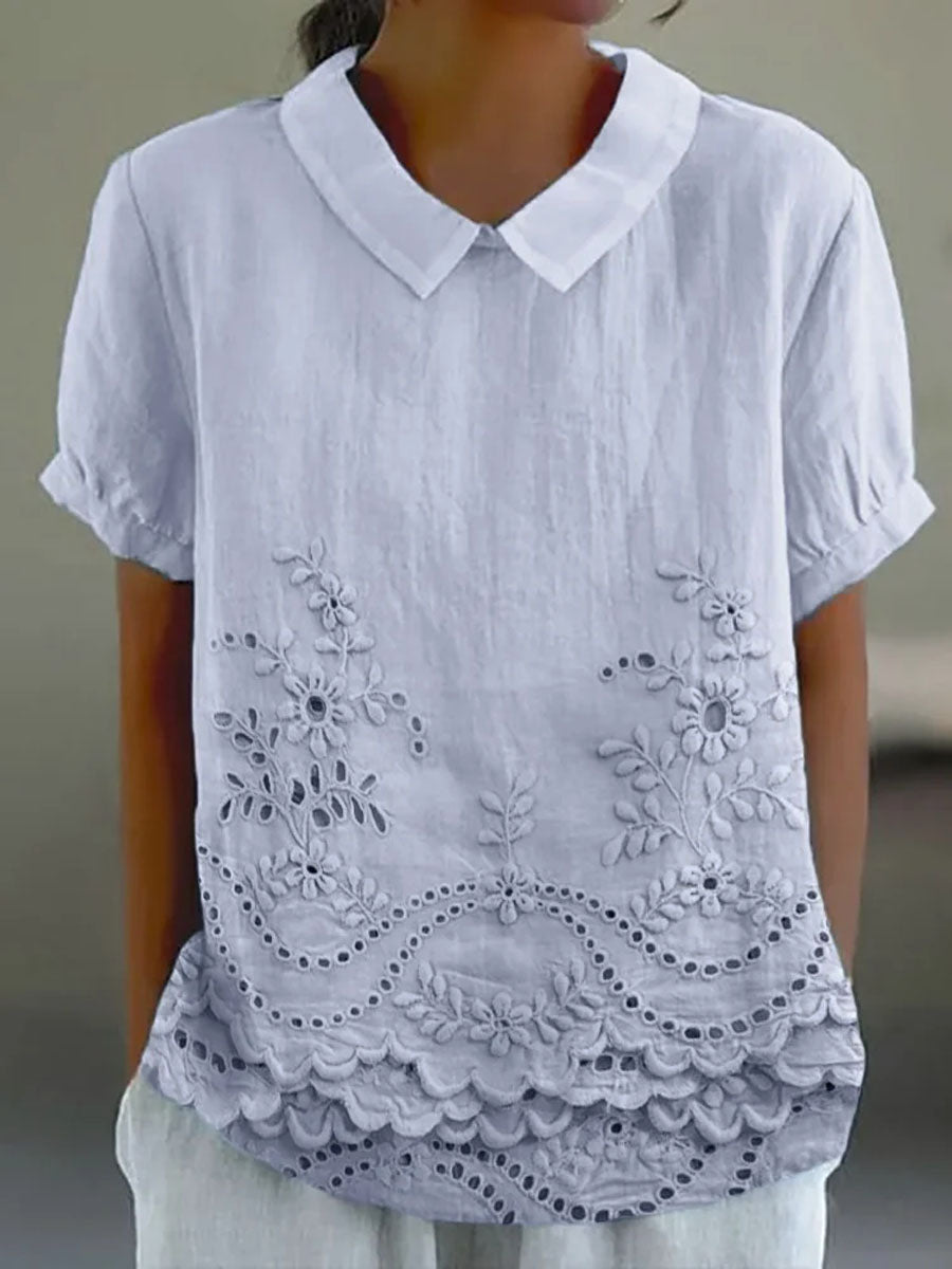 Lily | Blommig Broderad Skjorta