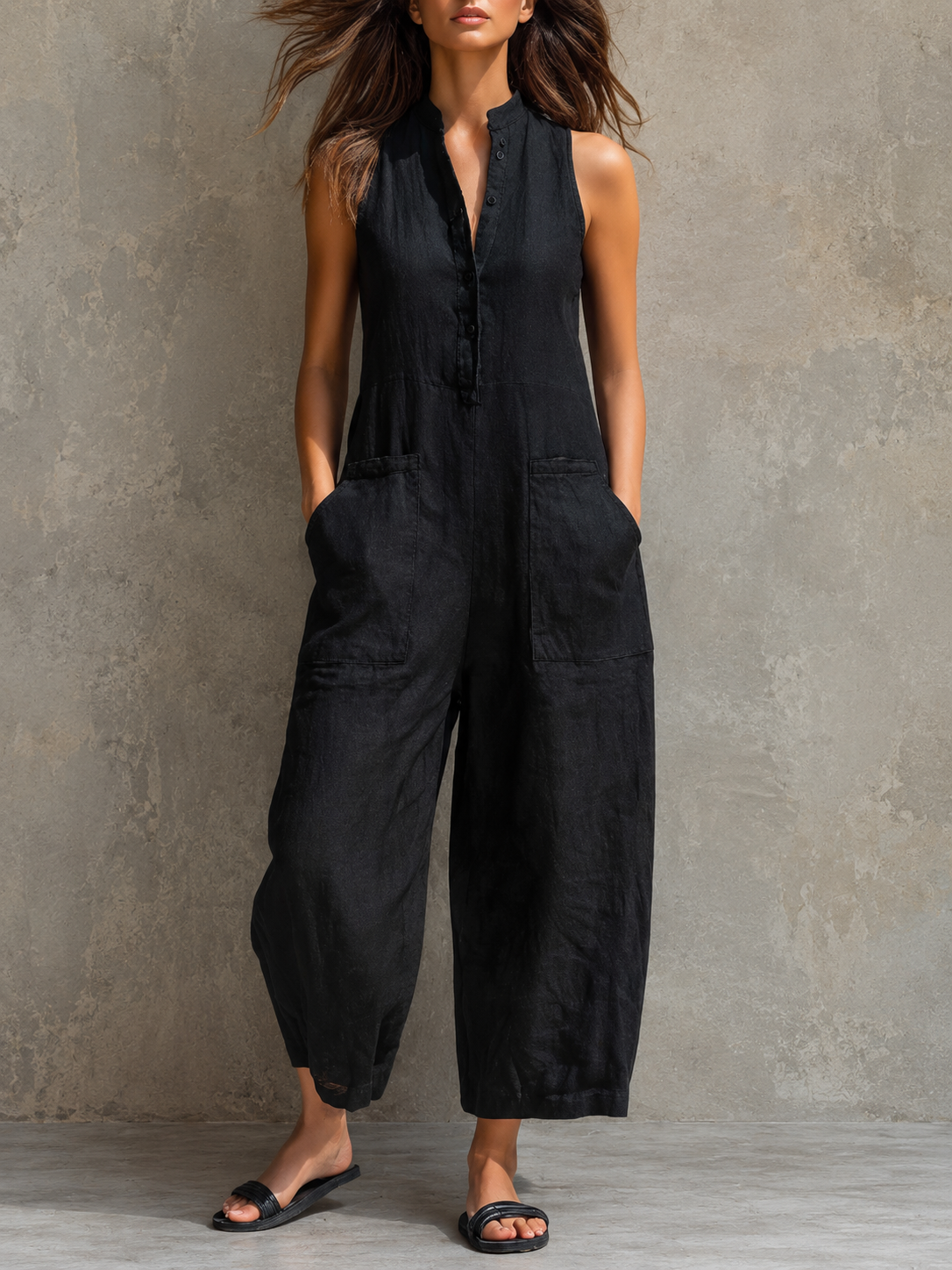 Astrid™ | Lång flytande jumpsuit med fickor