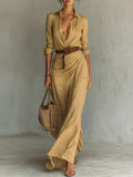 Camille™ | Maxi Abito con Rever e Cintura in Vita