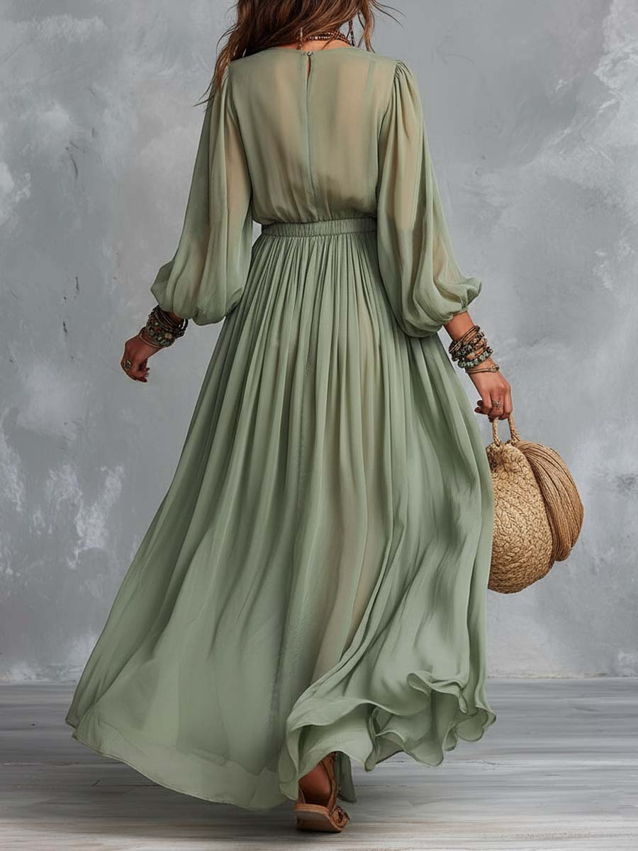 Helena| Bohemisk Maxi-klänning med Blommigt Mönster