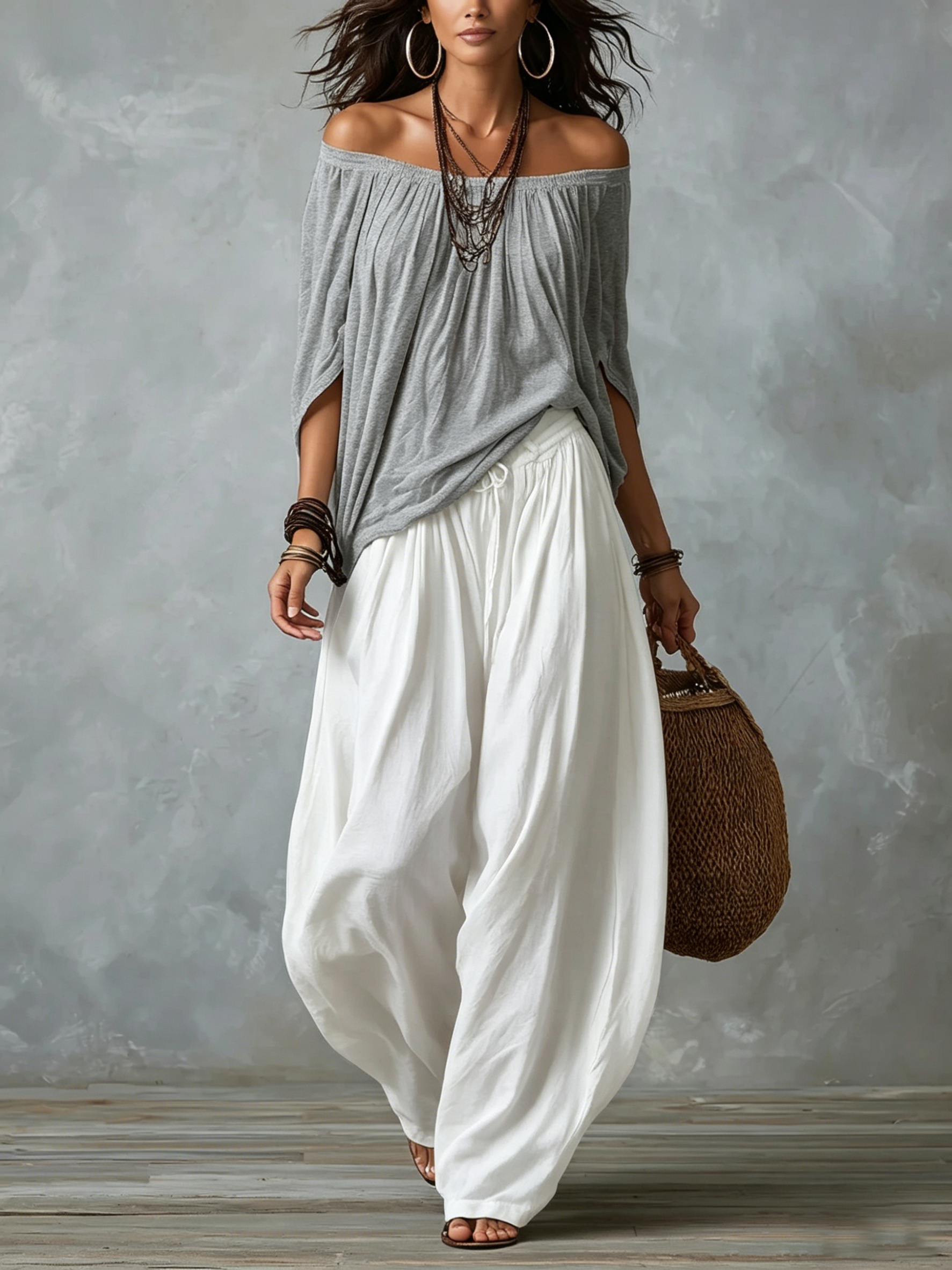 Elin | Flytande bohemiskt off-shoulder set