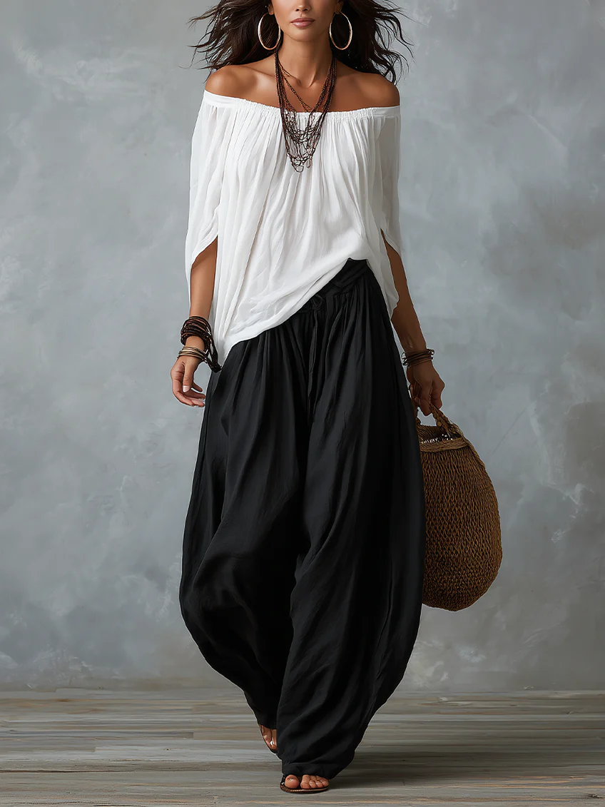 Elin | Flytande bohemiskt off-shoulder set