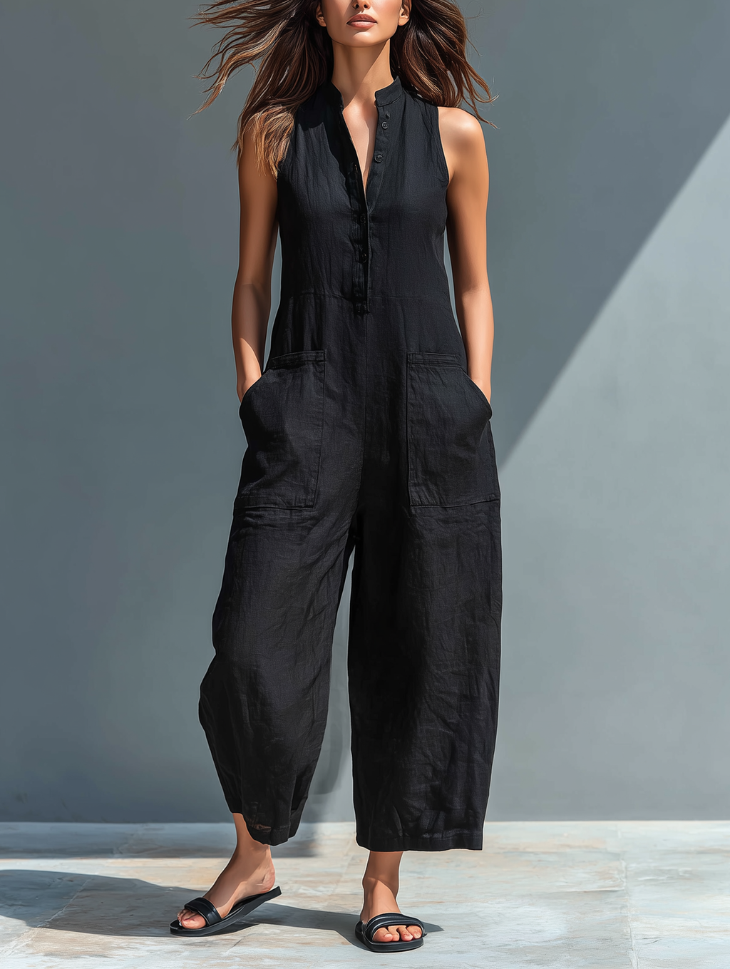 Astrid | Lång flytande jumpsuit med fickor