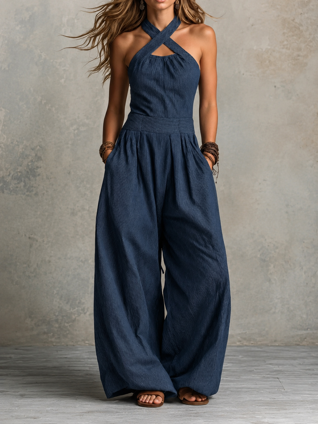 Bianca™ | Jumpsuit i Lin och Bomull med Elegant Korsad Urringning