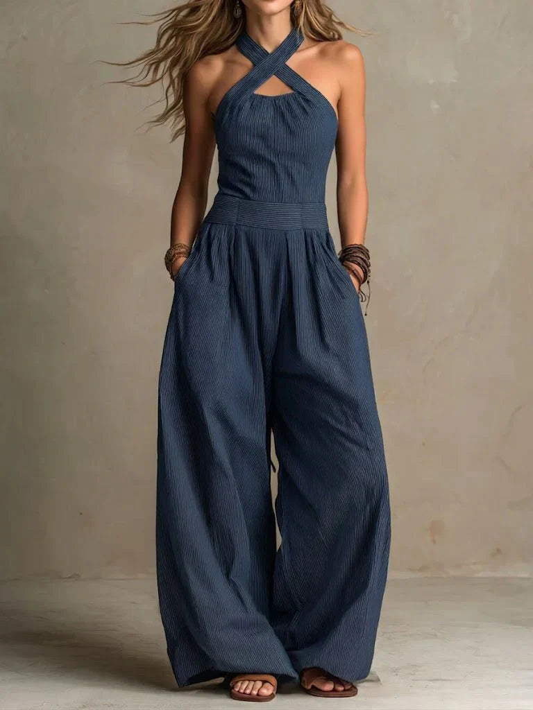 Elin | Lång flytande jumpsuit med halterneck
