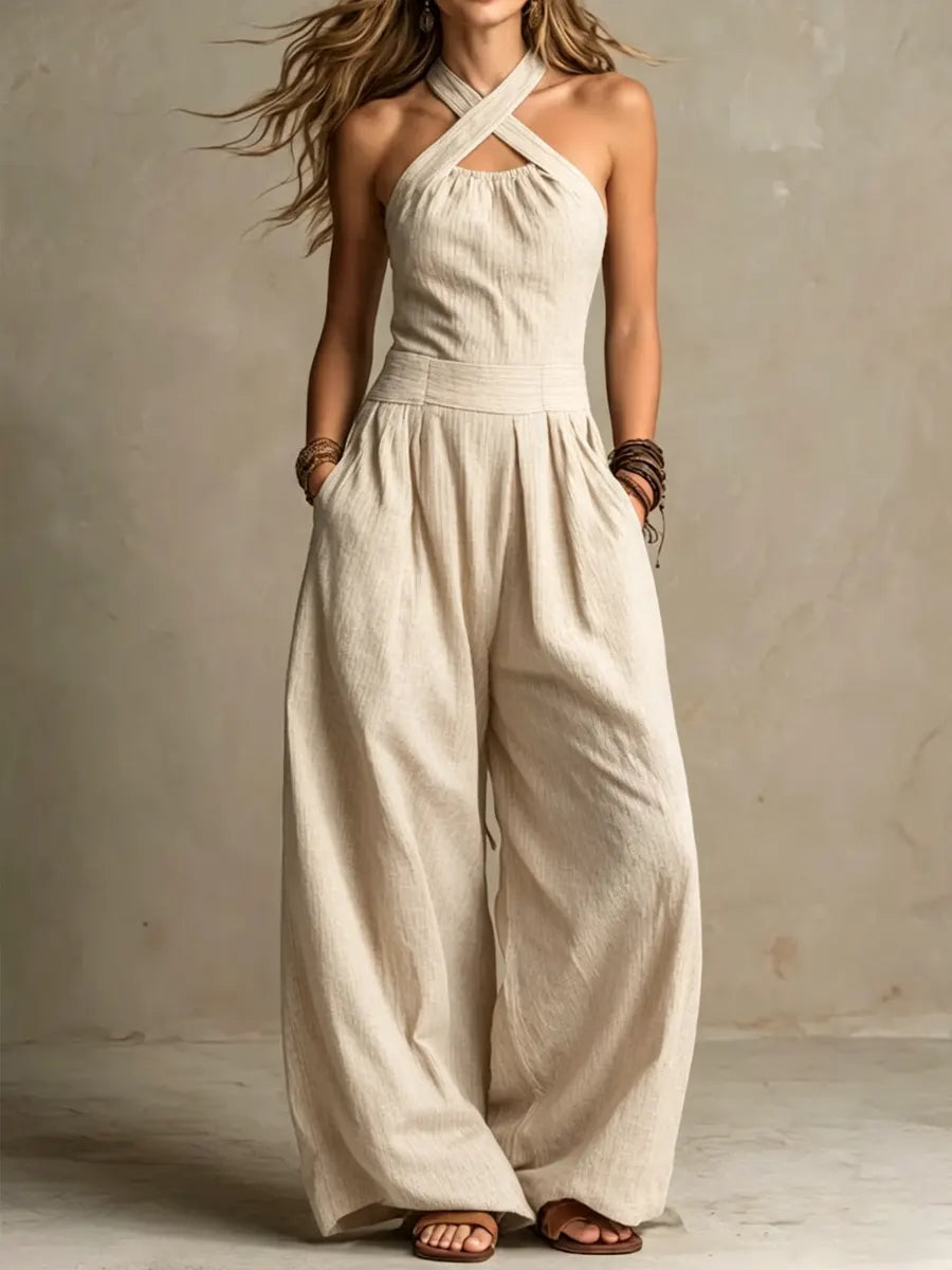 Elin | Lång flytande jumpsuit med halterneck